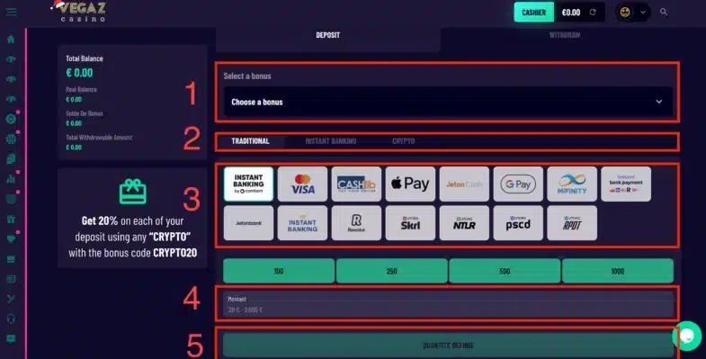 deposer sur vegaz casino