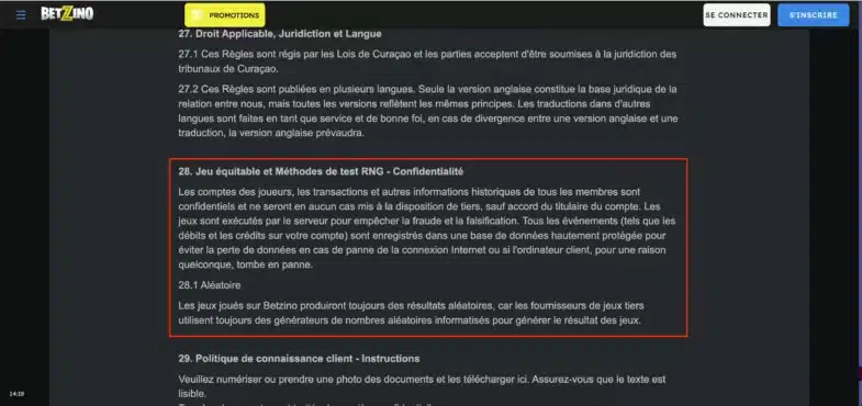 équité et méthode rng betzino