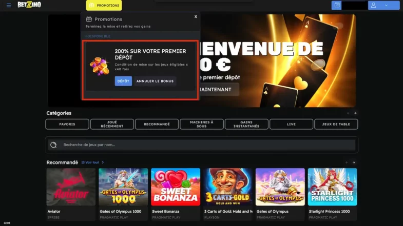 wager bonus de bienvenue betzino