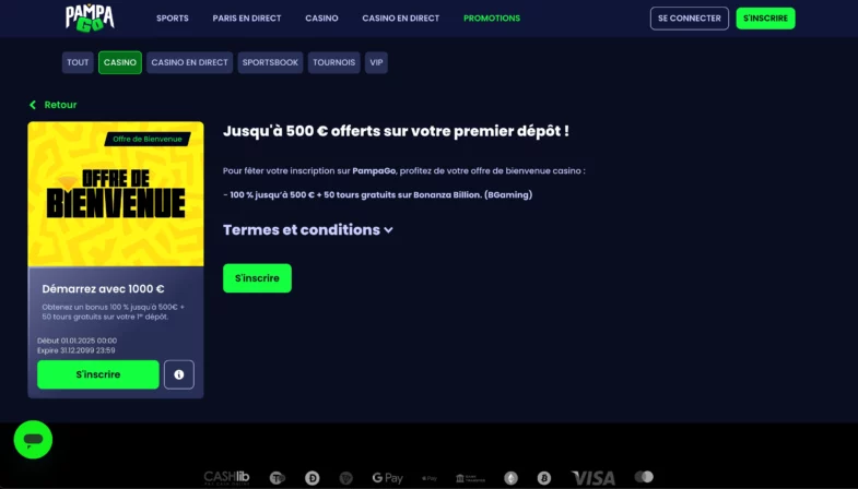bonus de bienvenue pampago