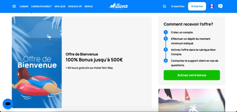 millionz bonus de bienvenue