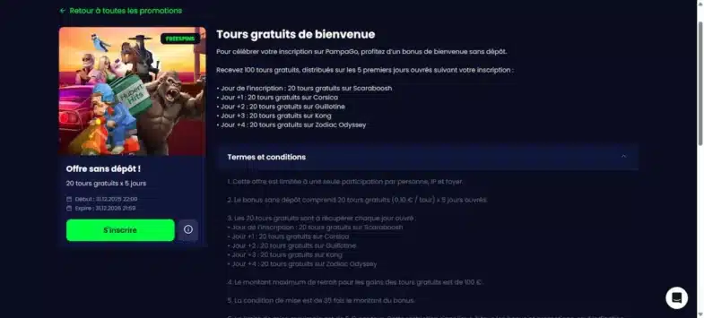 Offre sans dépôt Pampago