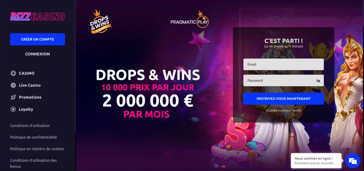 Code promo Rizz Casino [octobre 2025] | 2 000 € + 50 FS