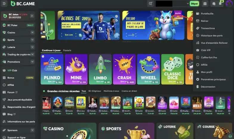retirer crypto casino