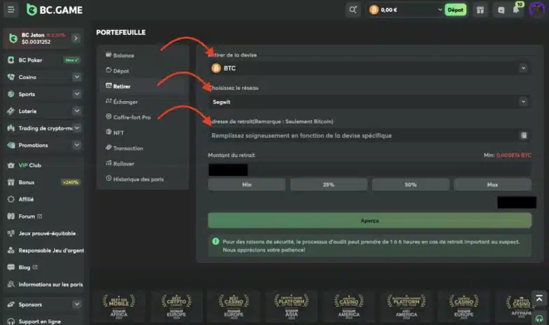 sélectionner devise crypto casino