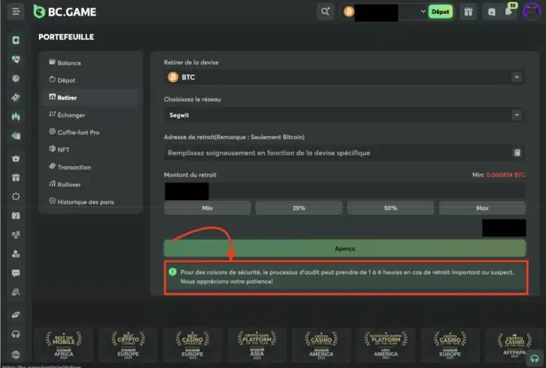 rapidité des paiements crypto casino