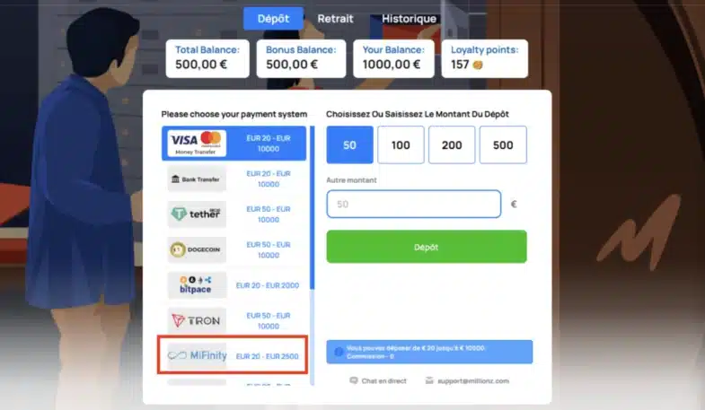 portefeuille électronique casino dépôt 20€
