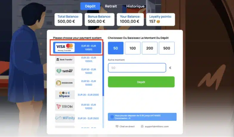 cartes de crédit casino dépôt 20€