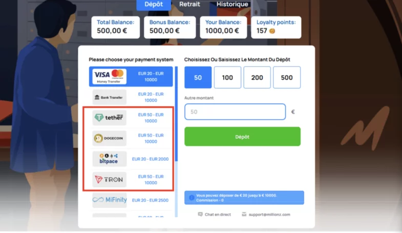 crypto-monnaies casino dépôt 20€