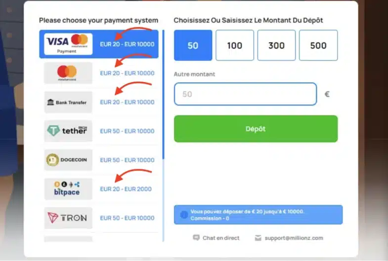 moyens de paiement casino dépôt 20€