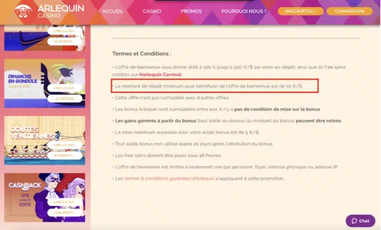 Bonus pour les petits dépôts casino dépôt 20€