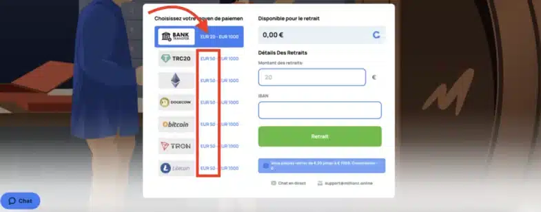 limites de paiement et de retraits casino dépôt 20€