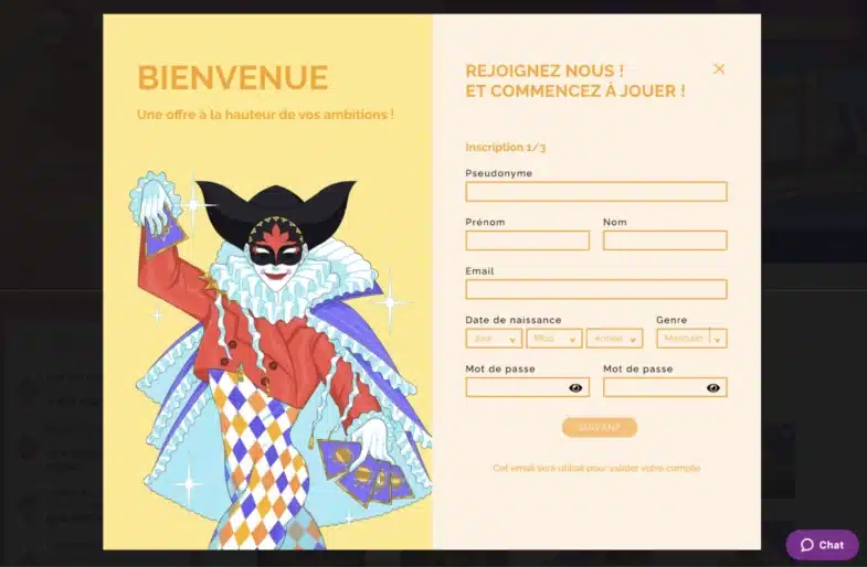 s'inscrire casino dépôt 20€