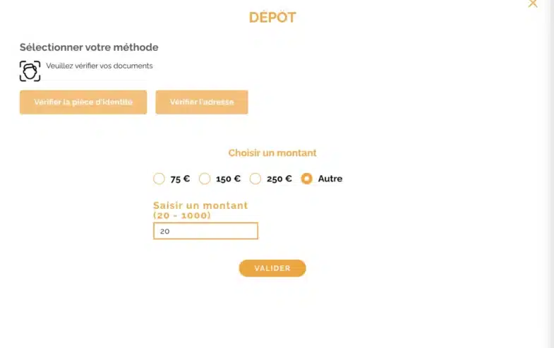entrer montant casino dépôt 20€
