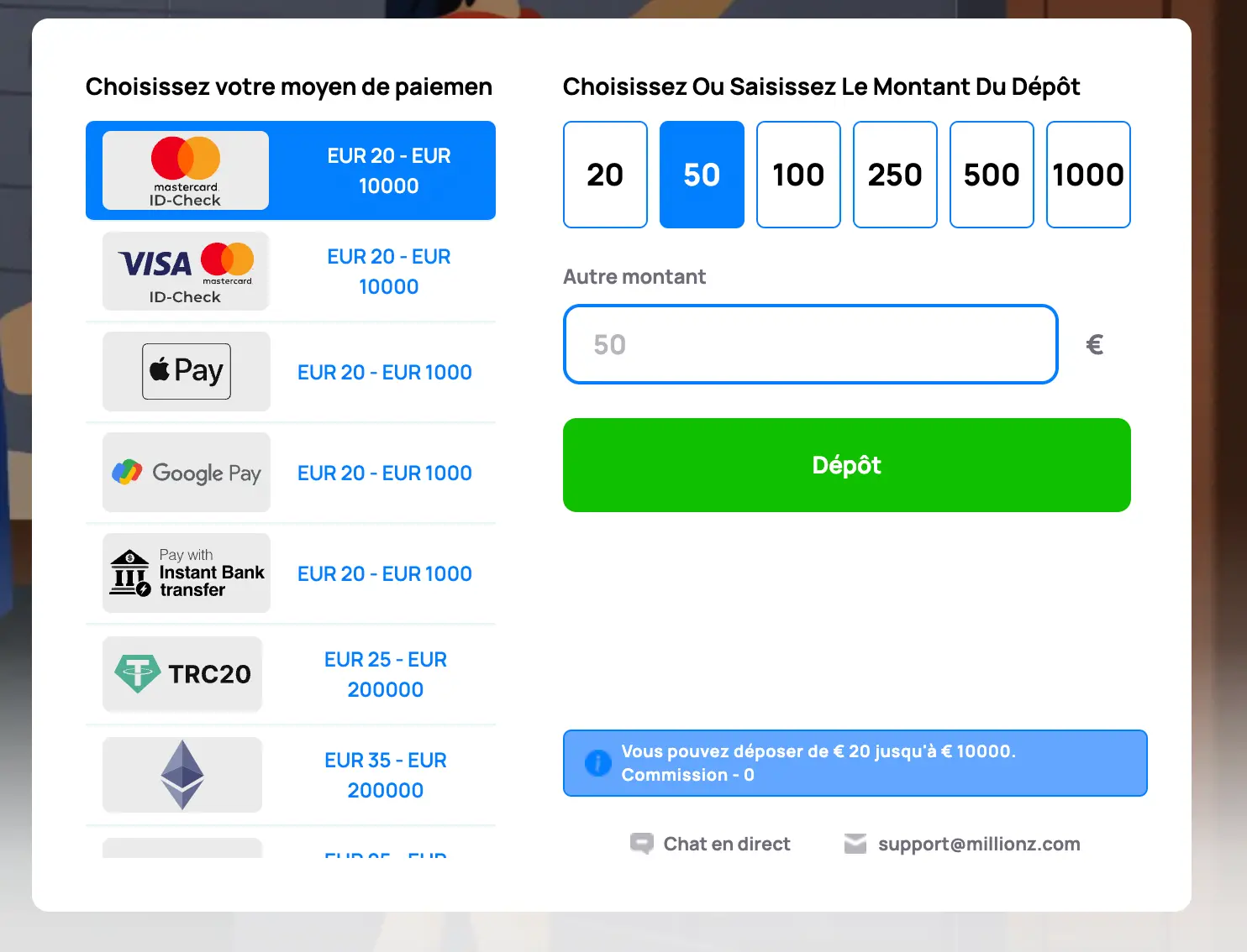 casino en direct dépôt