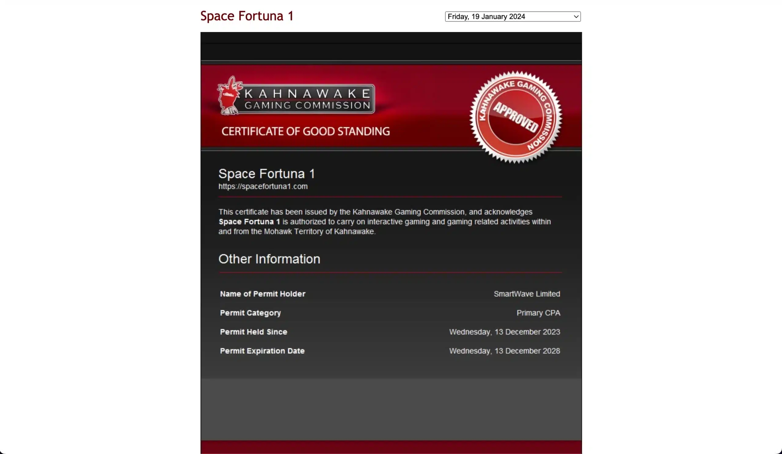 licence space fortuna