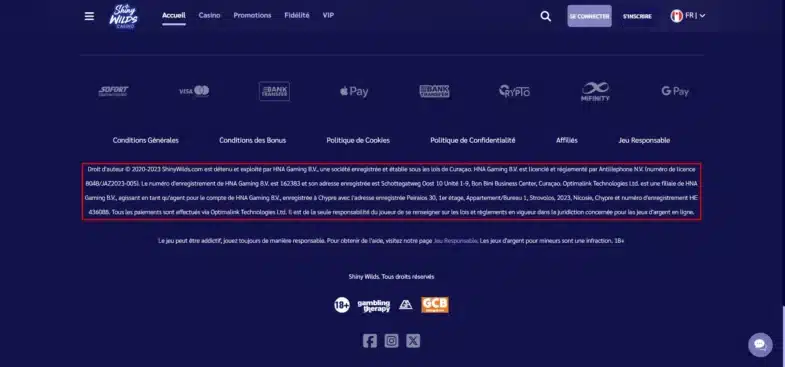 La licence Curaçao sur Shiny Wilds