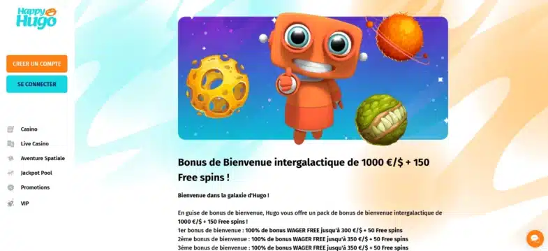 Le bonus de bienvenue de Happy Hugo