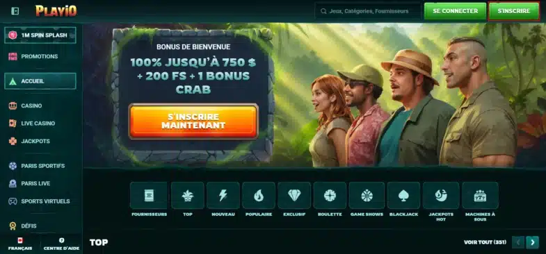 Playio Casino : Notre avis en tant que joueur 36 Bouton S'inscrire