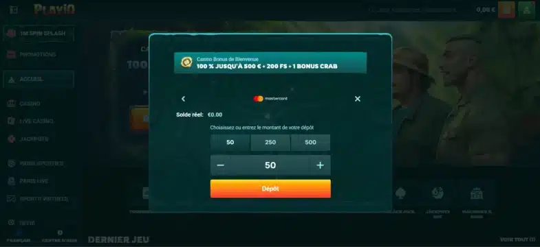 Playio Casino : Notre avis en tant que joueur 25 Choisissez le montant à déposer