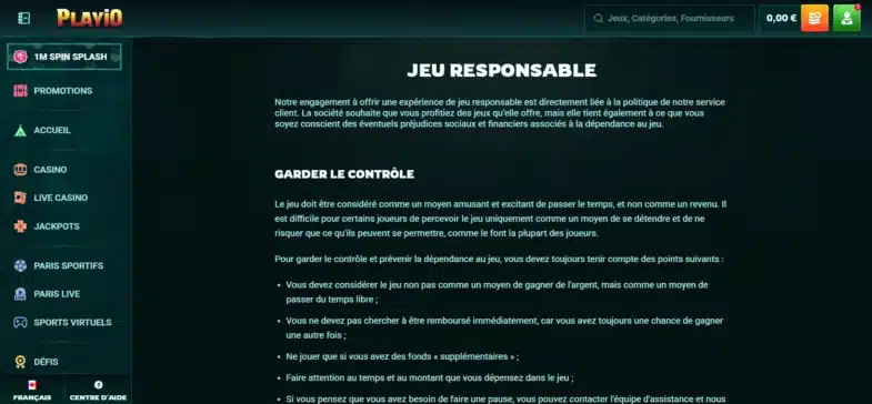 Playio Casino : Notre avis en tant que joueur 32 Le jeu responsable sur Playio