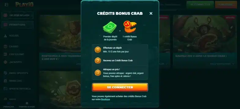 Playio Casino : Notre avis en tant que joueur 12 Les bonus Crab