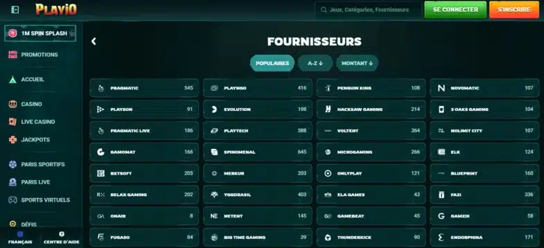 Playio Casino : Notre avis en tant que joueur 22 Les fournisseurs sur Playio