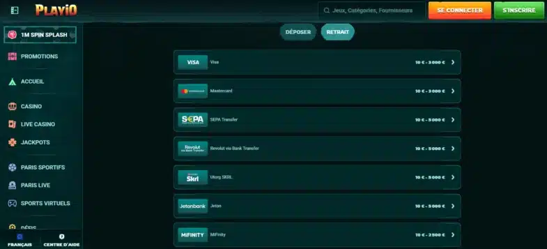 Playio Casino : Notre avis en tant que joueur 27 Les méthodes de retrait sur Playio