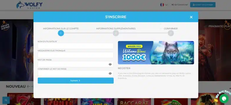 Détails de connexion Wolfy Casino