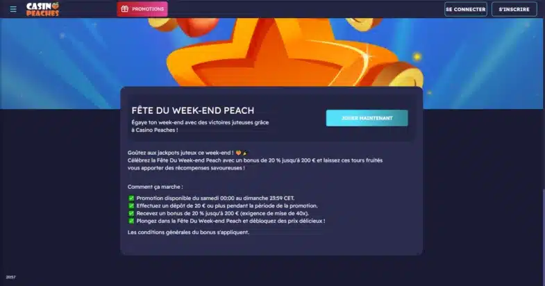 Avis Casino Peaches : bonus sans dépôt et retraits 7 Bonus du week-end sur Casino Peaches