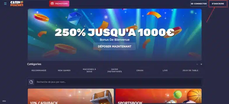 Avis Casino Peaches : bonus sans dépôt et retraits 26 Bouton S'inscrire sur Casino Peaches