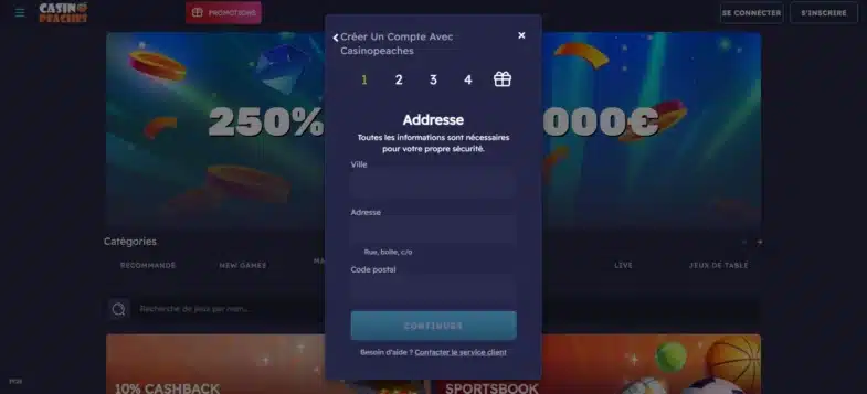 Avis Casino Peaches : bonus sans dépôt et retraits 28 Saisie de l'adresse postale lors de l'inscription sur Casino Peaches