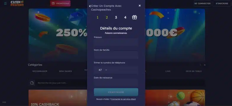 Avis Casino Peaches : bonus sans dépôt et retraits 29 Saisie de l'identité et de la date de naissance sur Casino Peaches
