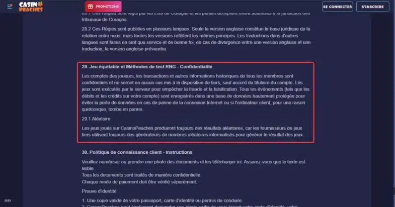 Avis Casino Peaches : bonus sans dépôt et retraits 23 Équité des jeux et tests RNG sur Casino Peaches