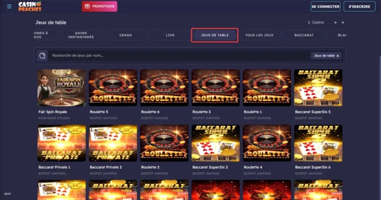 Avis Casino Peaches : bonus sans dépôt et retraits 14 Les jeux de table de Casino Peaches