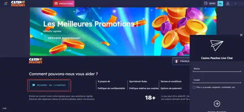 Avis Casino Peaches : bonus sans dépôt et retraits 22 Live chat de Casino Peaches