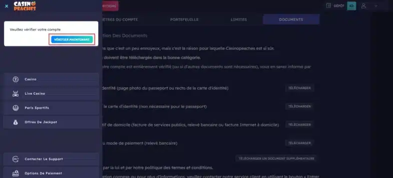 Avis Casino Peaches : bonus sans dépôt et retraits 31 Vérification d'identité KYC sur Casino Peaches